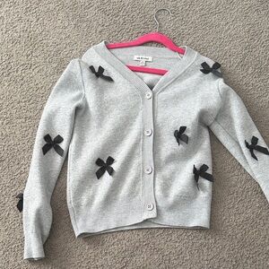 Nik & leksi M size 10/12 girls Gray Cardigan with Black Bows
